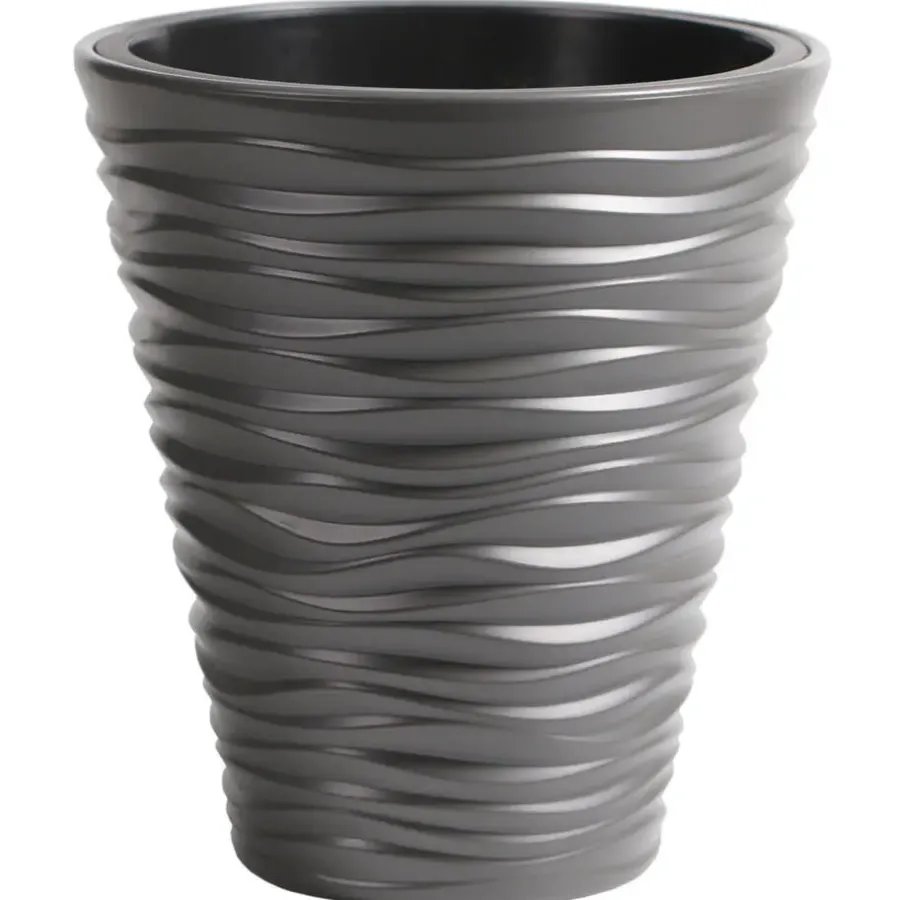 Bloempotten-Prosperplast Plantenpot Sand Dunes - kunststof - steengrijs - D30 cm