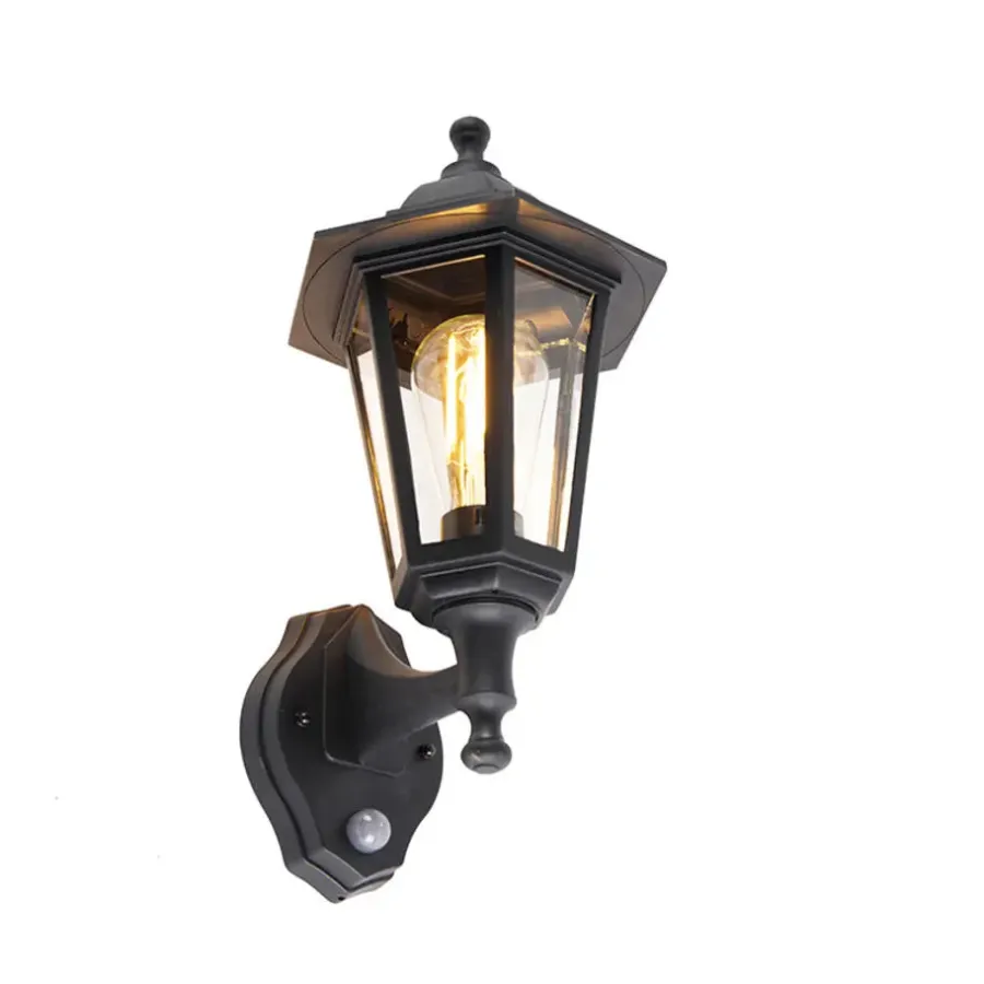 QAZQA buitenlampen met sensor new haven zwart e27