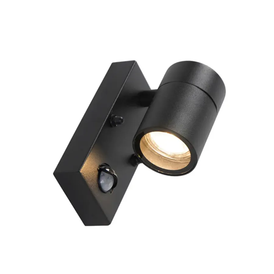 Buitenverlichting|Buitenlampen Met Sensor-QAZQA buitenlampen met sensor solo zwart gu10