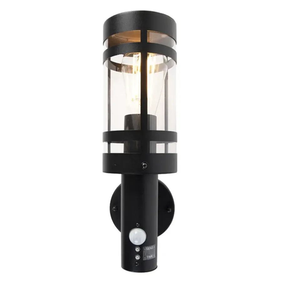 QAZQA buitenlampen met sensor gleam zwart e27