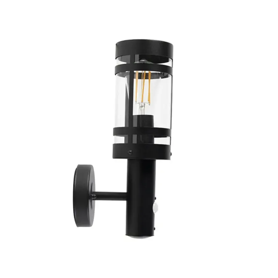 QAZQA buitenlampen met sensor gleam zwart e27