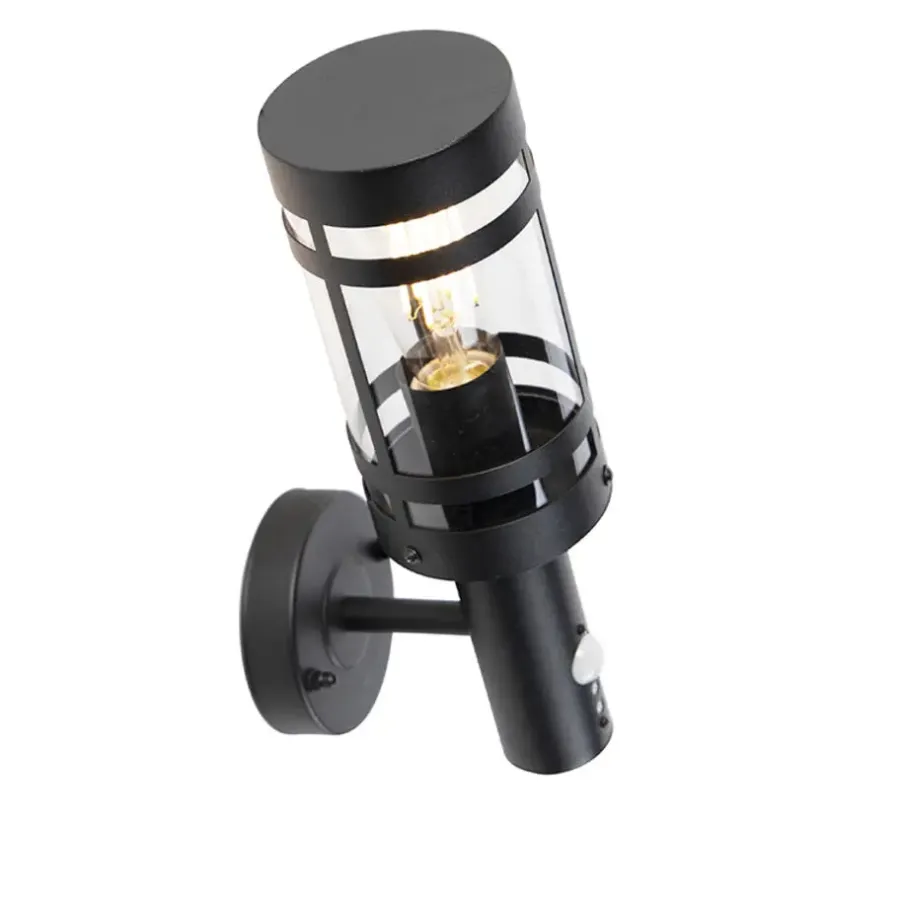 QAZQA buitenlampen met sensor gleam zwart e27
