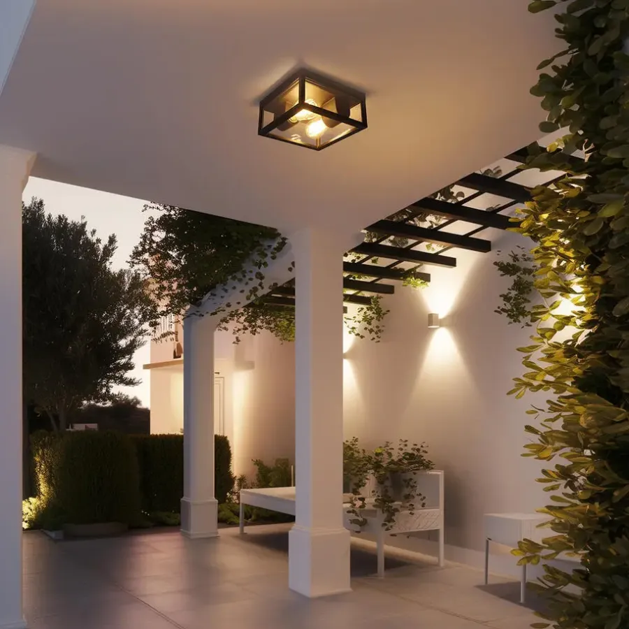 QAZQA plafondlampen buiten charlois zwart e27