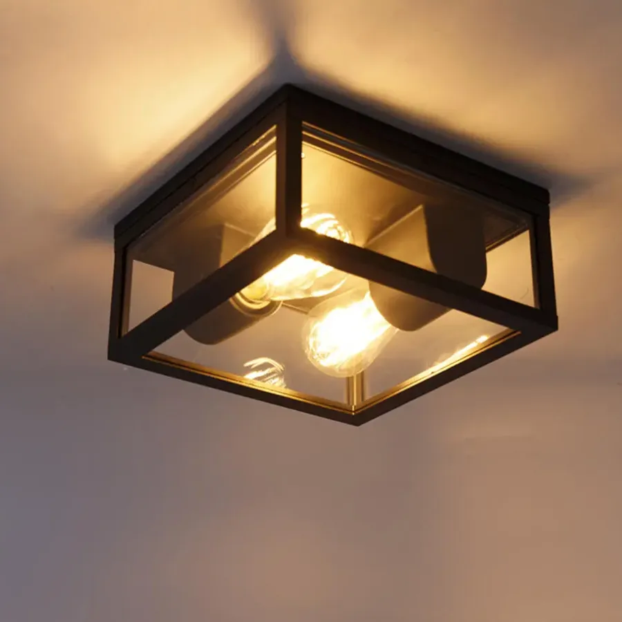 QAZQA plafondlampen buiten charlois zwart e27