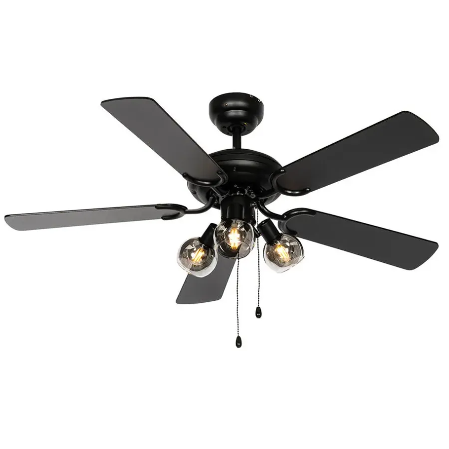 QAZQA plafondventilatoren mistral zwart e14