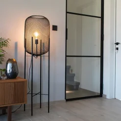 QAZQA vloerlampen bliss_mesh zwart e27