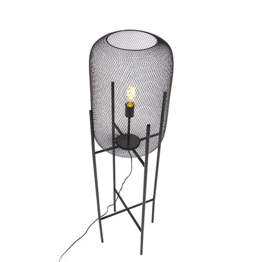 QAZQA vloerlampen bliss_mesh zwart e27
