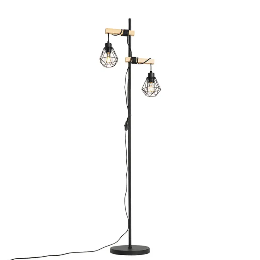 Staande Lampen-QAZQA vloerlampen chon zwart e27