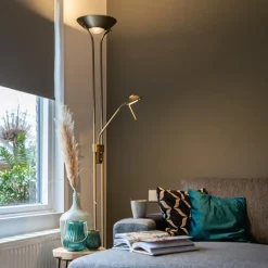 Staande Lampen-QAZQA vloerlampen diva bruin geïntegreerde led