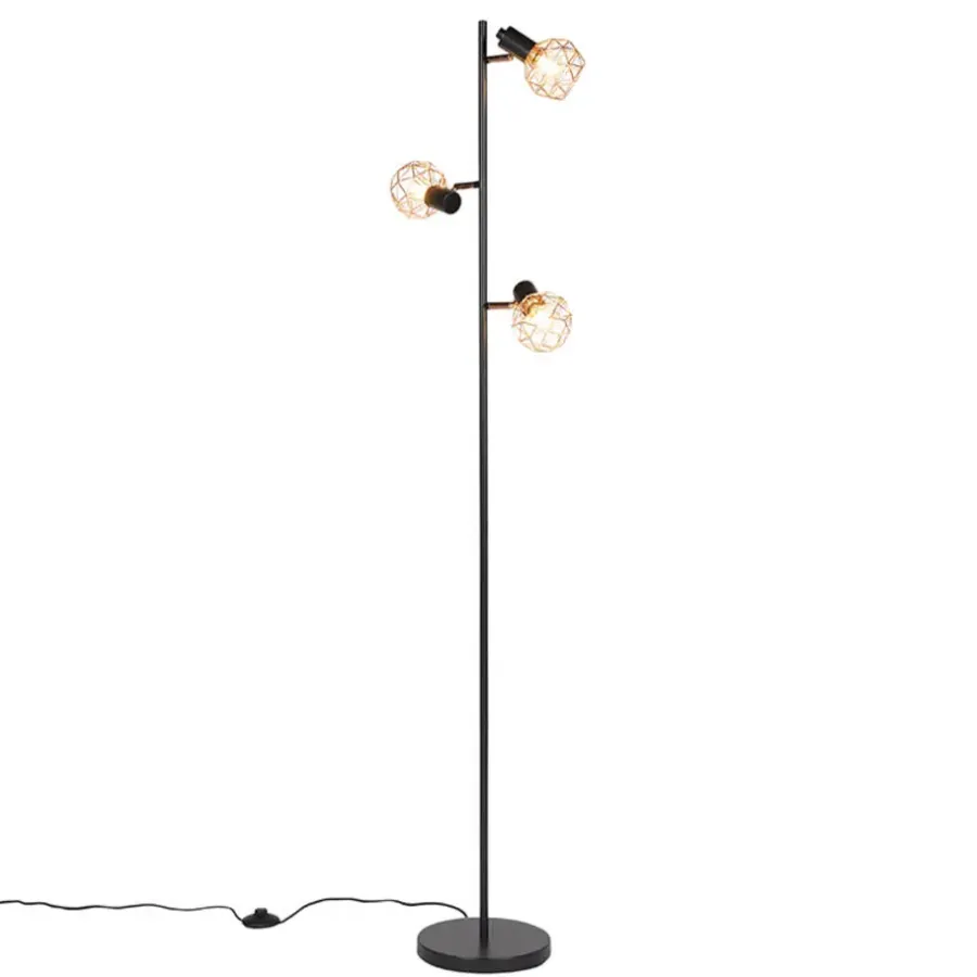 Staande Lampen-QAZQA vloerlampen mesh bruin e14