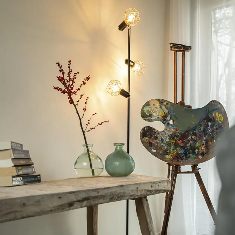 Staande Lampen-QAZQA vloerlampen mesh bruin e14