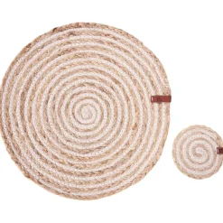 Leen Bakker QUININE - Set van 12 placemats en onderzetters - Natuurlijk - Jute
