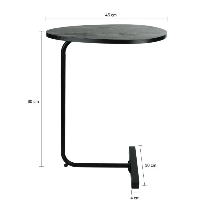 QUVIO Bijzettafel ovaal - 30 x 45 x 60 cm - Zwart