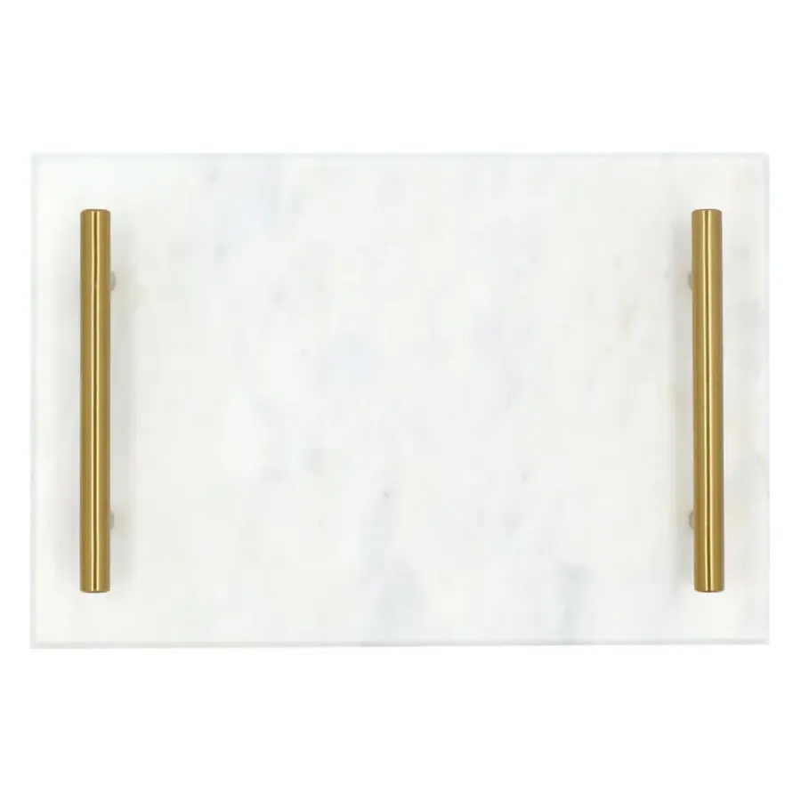 Dienbladen-QUVIO Dienblad met gouden hendels - Marmer - Wit