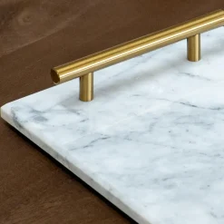 Dienbladen-QUVIO Dienblad met gouden hendels - Marmer - Wit