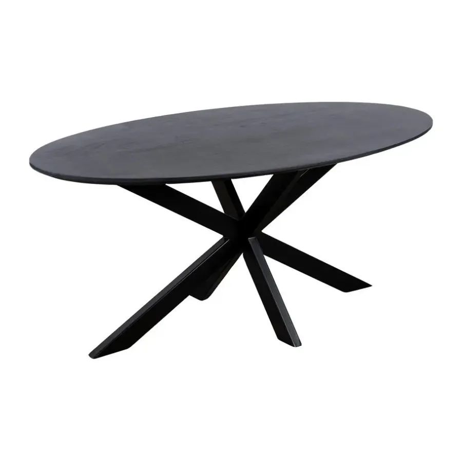 Industriële Eettafels-QUVIO Eettafel Sofia – Ovaal – 180x90 cm – Kruispoot – Zwart
