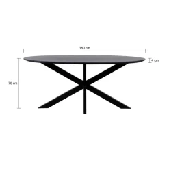 Industriële Eettafels-QUVIO Eettafel Sofia – Ovaal – 180x90 cm – Kruispoot – Zwart