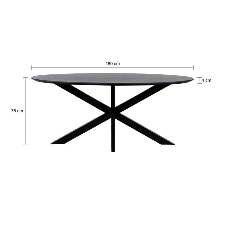 Industriële Eettafels-QUVIO Eettafel Sofia – Ovaal – 180x90 cm – Kruispoot – Zwart