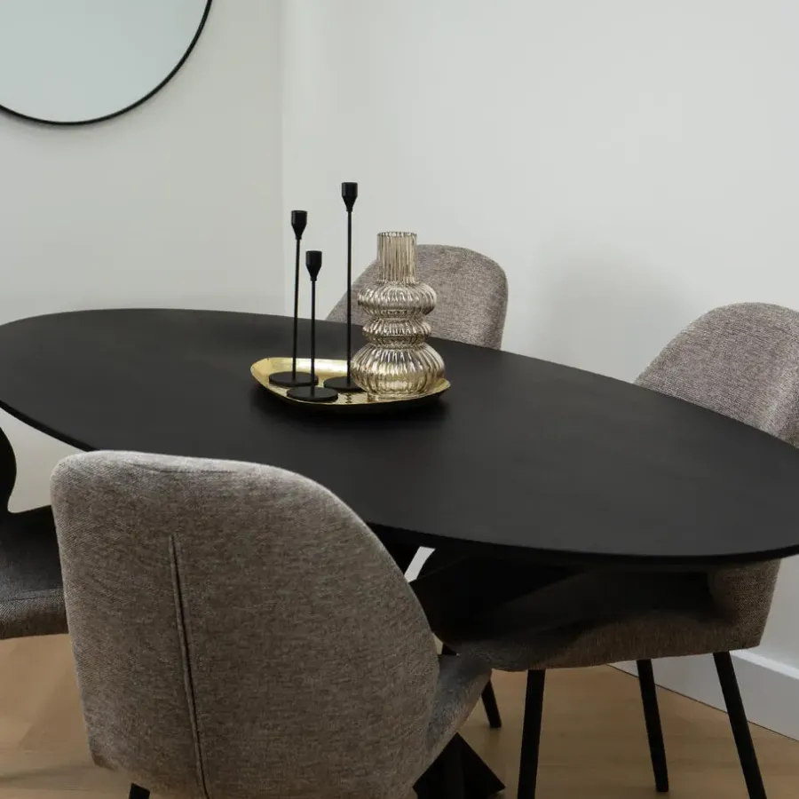 Industriële Eettafels-QUVIO Eettafel Sofia – Ovaal – 180x90 cm – Kruispoot – Zwart