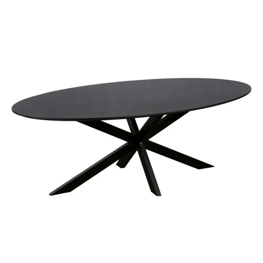 Industriële Eettafels|Houten Eettafels-QUVIO Eettafel Sofia – Ovaal – 220x100 cm – Kruispoot – Zwart