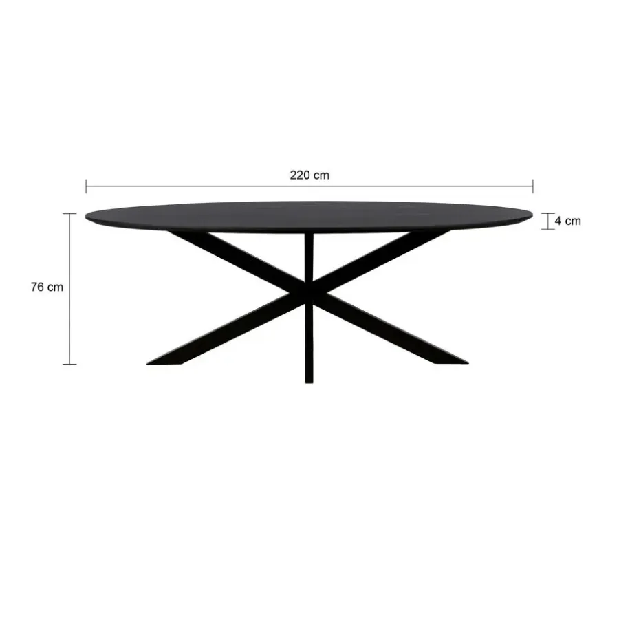 Industriële Eettafels|Houten Eettafels-QUVIO Eettafel Sofia – Ovaal – 220x100 cm – Kruispoot – Zwart