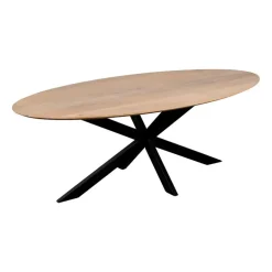 Industriële Eettafels|Houten Eettafels-QUVIO Eettafel Sofia – Ovaal – 220x100 cm – Kruispoot - Naturel