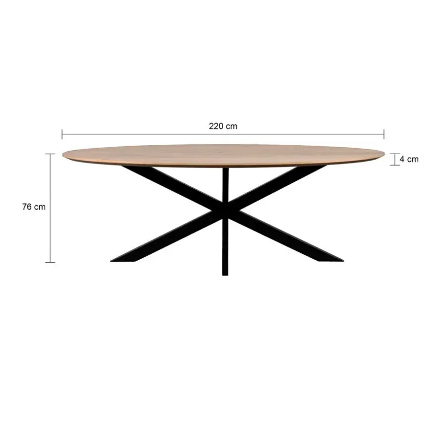 Industriële Eettafels|Houten Eettafels-QUVIO Eettafel Sofia – Ovaal – 220x100 cm – Kruispoot - Naturel