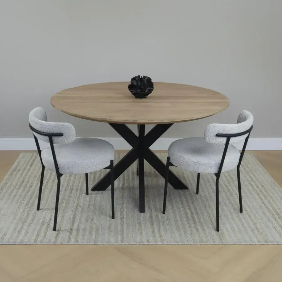 QUVIO Eettafel Sofia - Rond - Ø130 - Kruispoot - Naturel