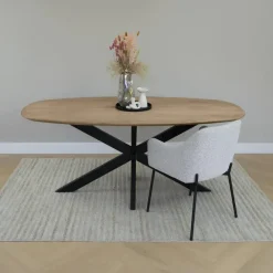 Houten Eettafels|Ovale Eettafels-QUVIO Eettafel Sofia– Deens ovaal – 180x90 cm – Kruispoot – Naturel
