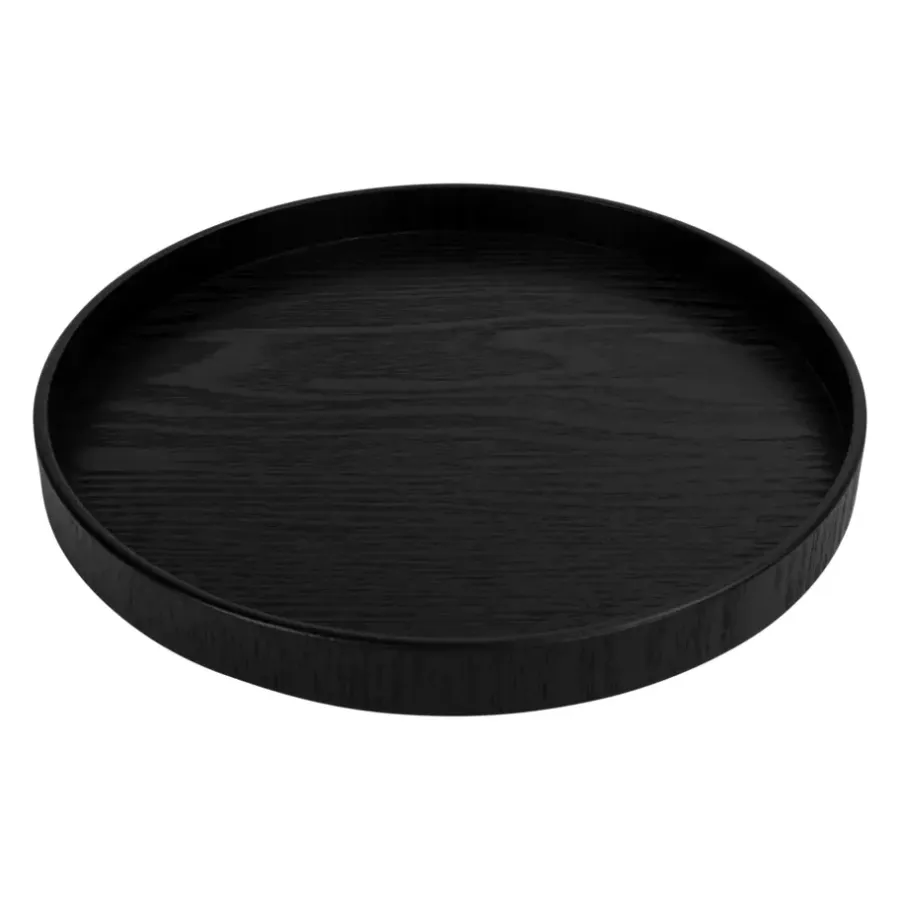Dienbladen-QUVIO Houten dienblad rond - Zwart - 27 cm