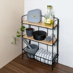 Wandrekken-QUVIO Keukenrek wand staal en hout - Zwart en bruin