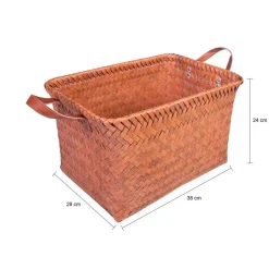 QUVIO Opbergmand gevlochten - Rechthoek - Rotan - 38x28x24 cm - Bruin