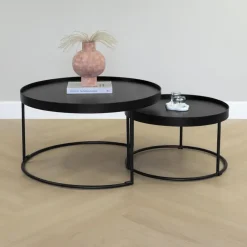 Salontafels-QUVIO Salontafel Sara - Set van 2 - FSC® mangohout - Metaal - Zwart