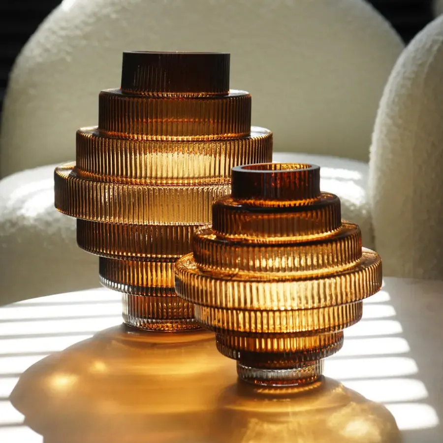 Vazen-QUVIO Vaas – Glas – Bruin – Maat L