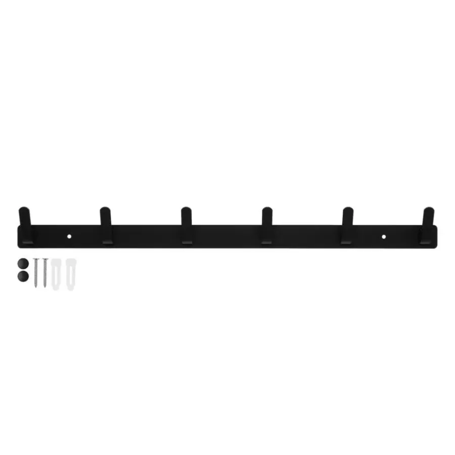 Kapstokken-QUVIO Wandkapstok met 6 haken - Aluminium - Zwart