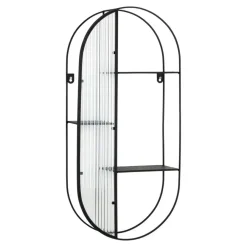 Wandrekken-QUVIO Wandrek Mila - 3 Planken - Staal - Glas - Zwart