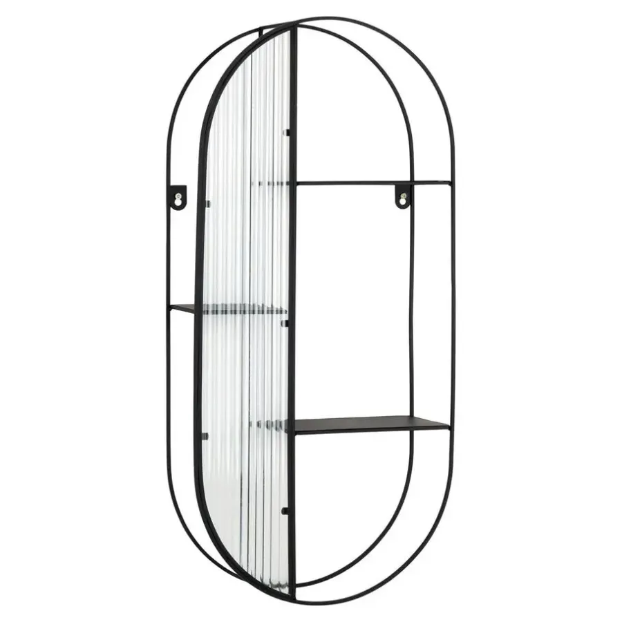 Wandrekken-QUVIO Wandrek Mila - 3 Planken - Staal - Glas - Zwart