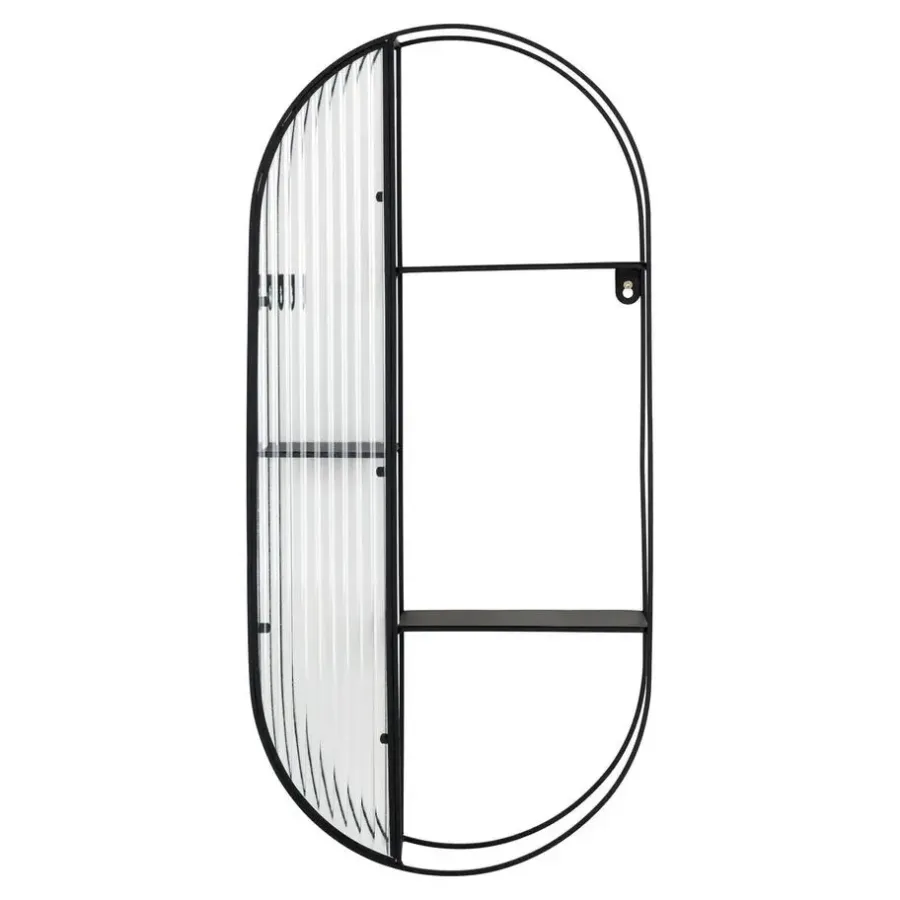 Wandrekken-QUVIO Wandrek Mila - 3 Planken - Staal - Glas - Zwart