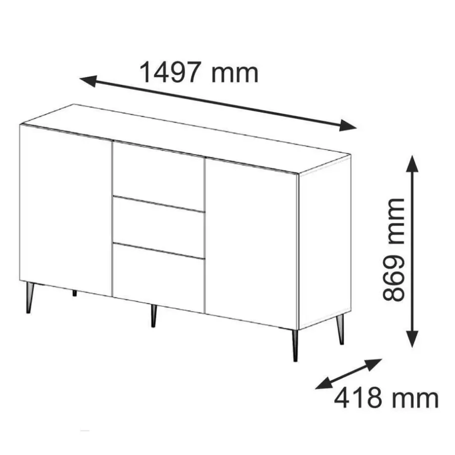 Dressoirs-Homlando Ravenna B dressoir ladekast 150 2D3S gefreesd MDF folie mat