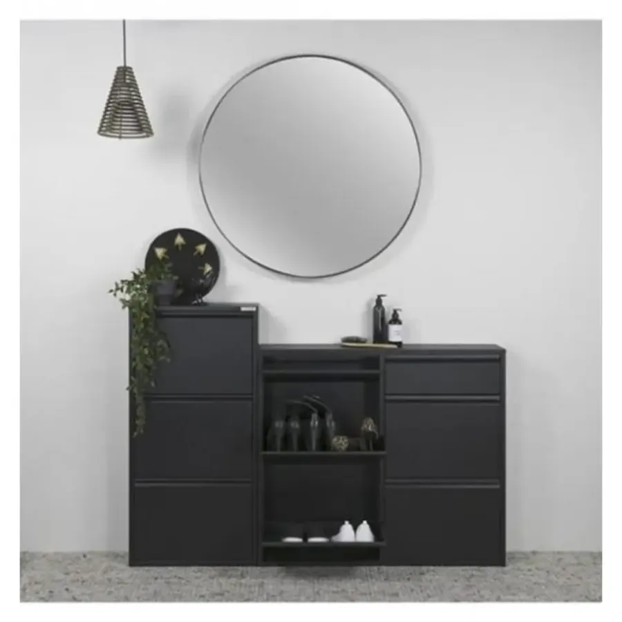 Schoenenkasten-Redin Design Pippen industrieel schoenenkast 6 lade zwart - 15x98x86 cm