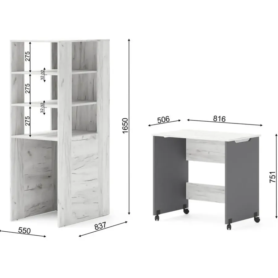 Homlando Rek met bureau Samoa-Fuji 165cm craft wit / grafiet