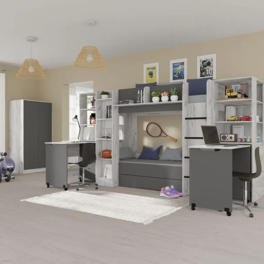 Homlando Rek met bureau Samoa-Fuji 165cm craft wit / grafiet
