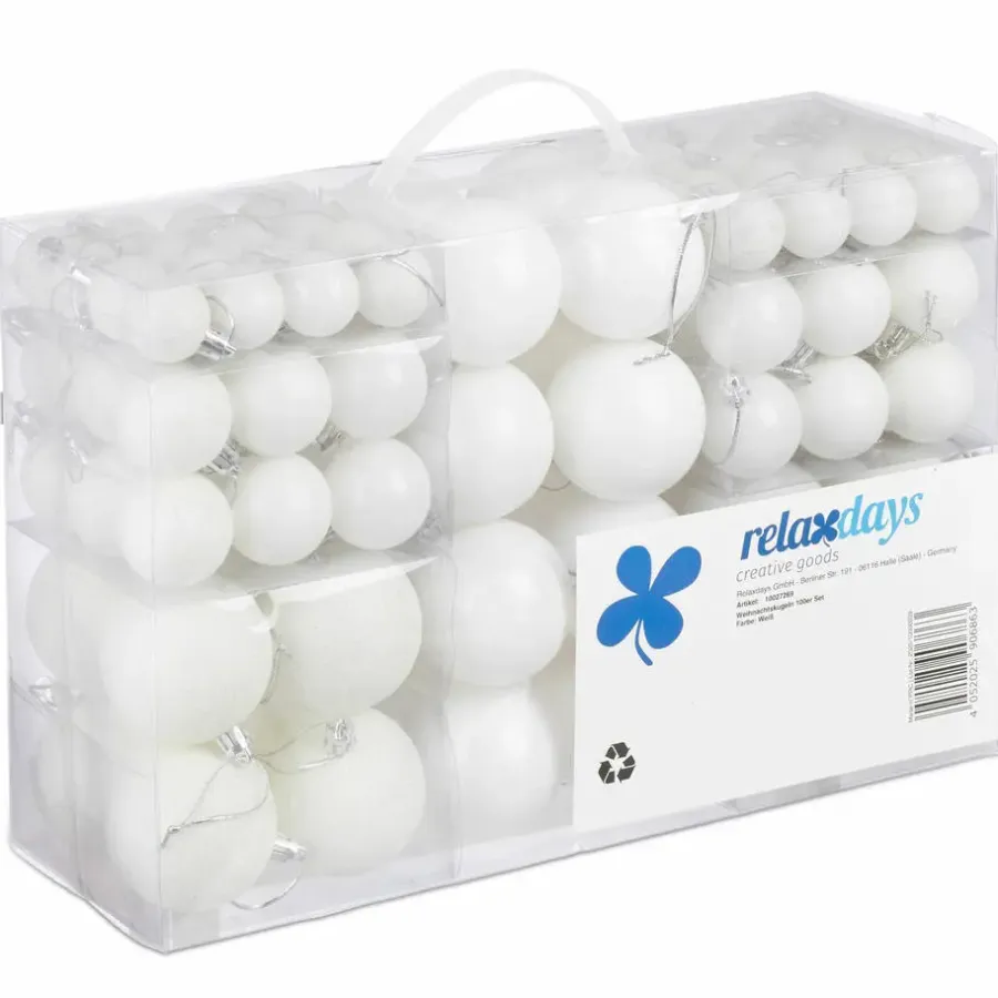 Relaxdays kerstballen - 100x st - wit - 3, 4 en 6 cm -kunststof