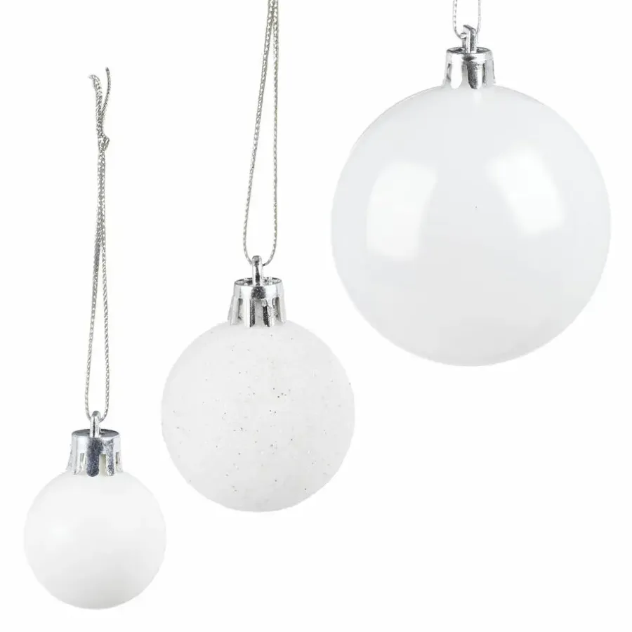 Relaxdays kerstballen - 100x st - wit - 3, 4 en 6 cm -kunststof