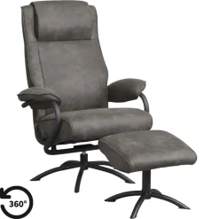 Fauteuils-Leen Bakker Relaxfauteuil Vincent incl. hocker - Stof Preston - antraciet