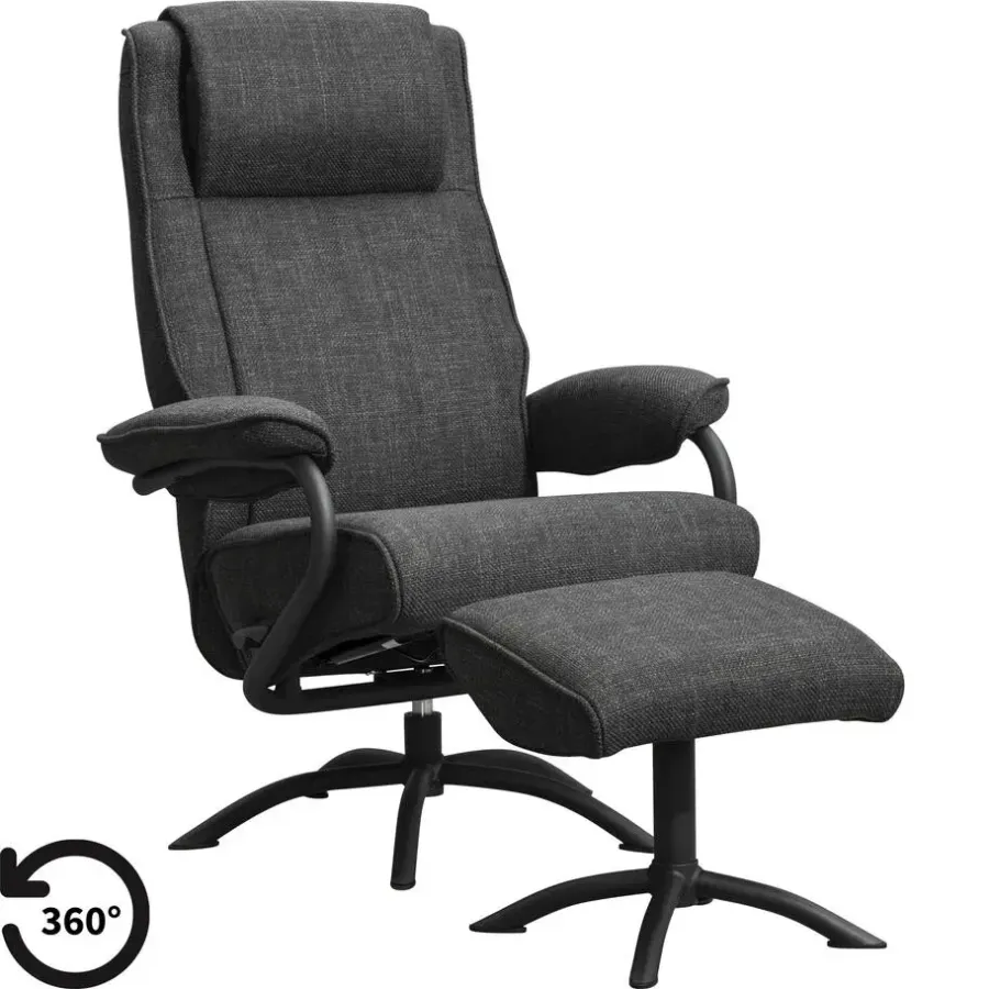 Leen Bakker Relaxfauteuil Vincent incl. hocker - Stof Bjorn - antraciet