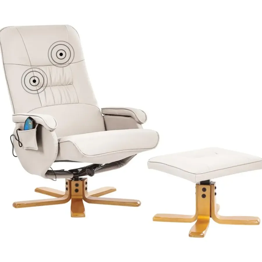 Leen Bakker RELAXPRO - Relaxfauteuil met voetenbank - Lichtbeige - Kunstleer