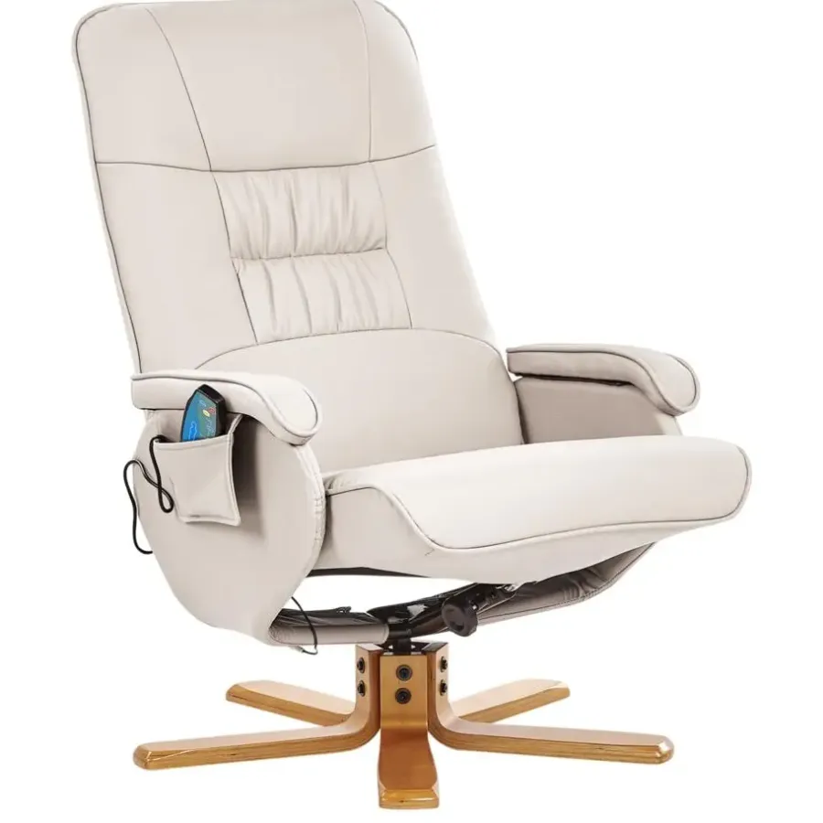 Leen Bakker RELAXPRO - Relaxfauteuil met voetenbank - Lichtbeige - Kunstleer
