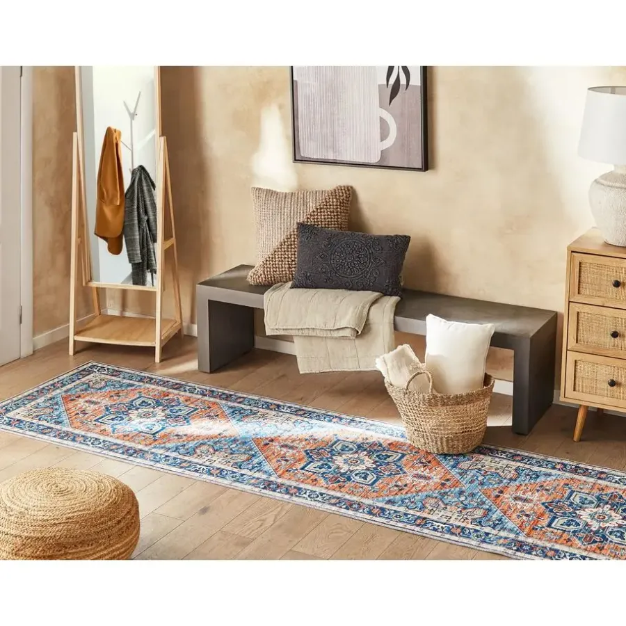 Beliani RITAPURAM - Laagpolig vloerkleed - Blauw - 80 x 300 cm - Polyester