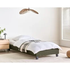 1-Persoons Bedden-Beliani ROANNE - Eenpersoonsbed - Donkergroen - 90 x 200 cm - Bouclé